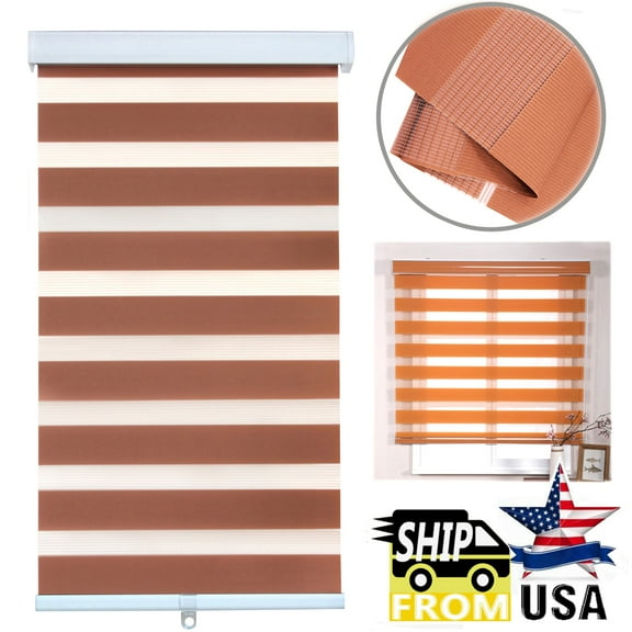 HTTMT- Zebra Roller Blinds [(W)40“ x (H)72”] Brown, Cordless, Dual Layer Shades, Sheer or Privacy Light Control, Day and Night Window Drapes, Easy to Install, Striped Dove [P/N: ET-ZB-BR-40]