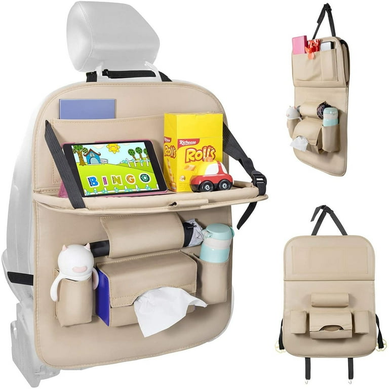 Yipa 1/2 Pcs Car Backseat Organizer with Tablet Holder，9 Storage Pockets PU  Leather Car Storage Organizer with Foldable Table Tray Car Seat Back