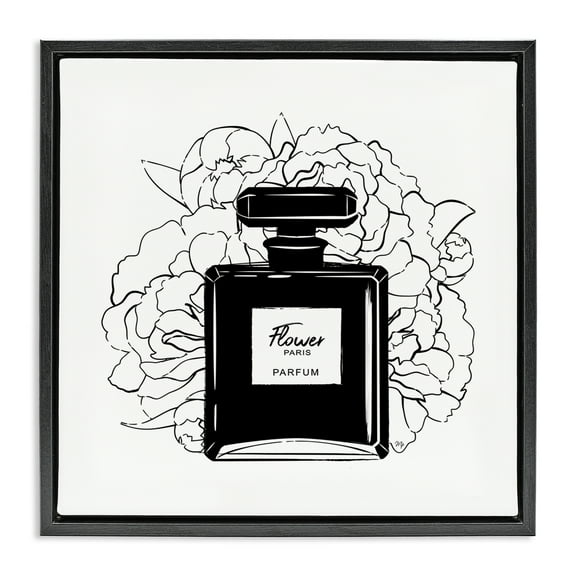 Stupell Industries Black Perfume & Roses Beauty & Fashion Painting Black Floater Framed Art Print Wall Art, 18 x 18