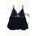 thumbnail image 2 of ABPHQTO Top de tirantes de espagueti negro con volante anudado y encaje de ganchillo para mujer, 2 of 5