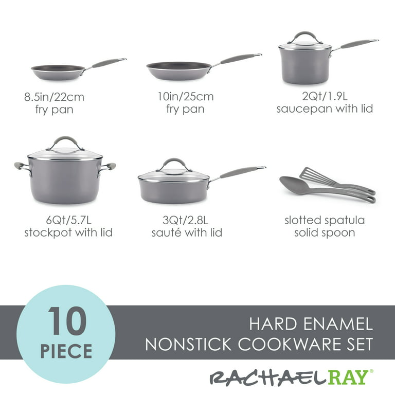 Rachael Ray Cucina Porcelain Enamel 10 Piece Nonstick Cookware Set - Sea Salt Gray