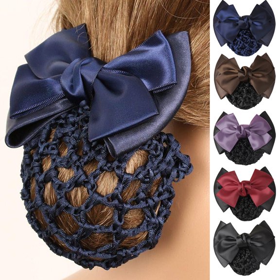 AURORA TRADE Bowknot Snood Net Barrette Hair Clip Bun Cover Hairnet Lace Bow Decor for Woman