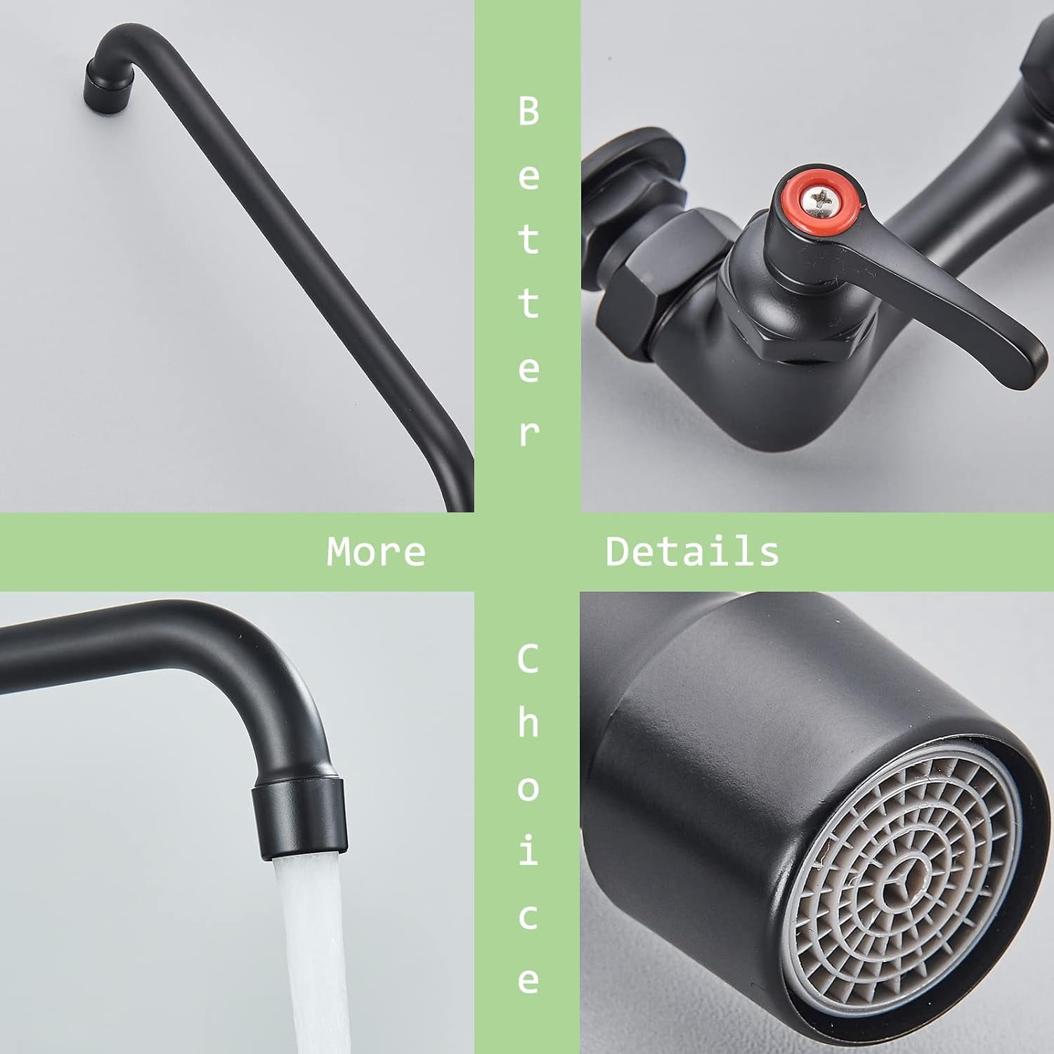 Zovajonia Kitchen Sink Faucet 8 Inch Center with 12 Inch Swivel Spout 2-Handle Wall Mount Kitchen Faucets for Home Restaurant Industrial Matte Black