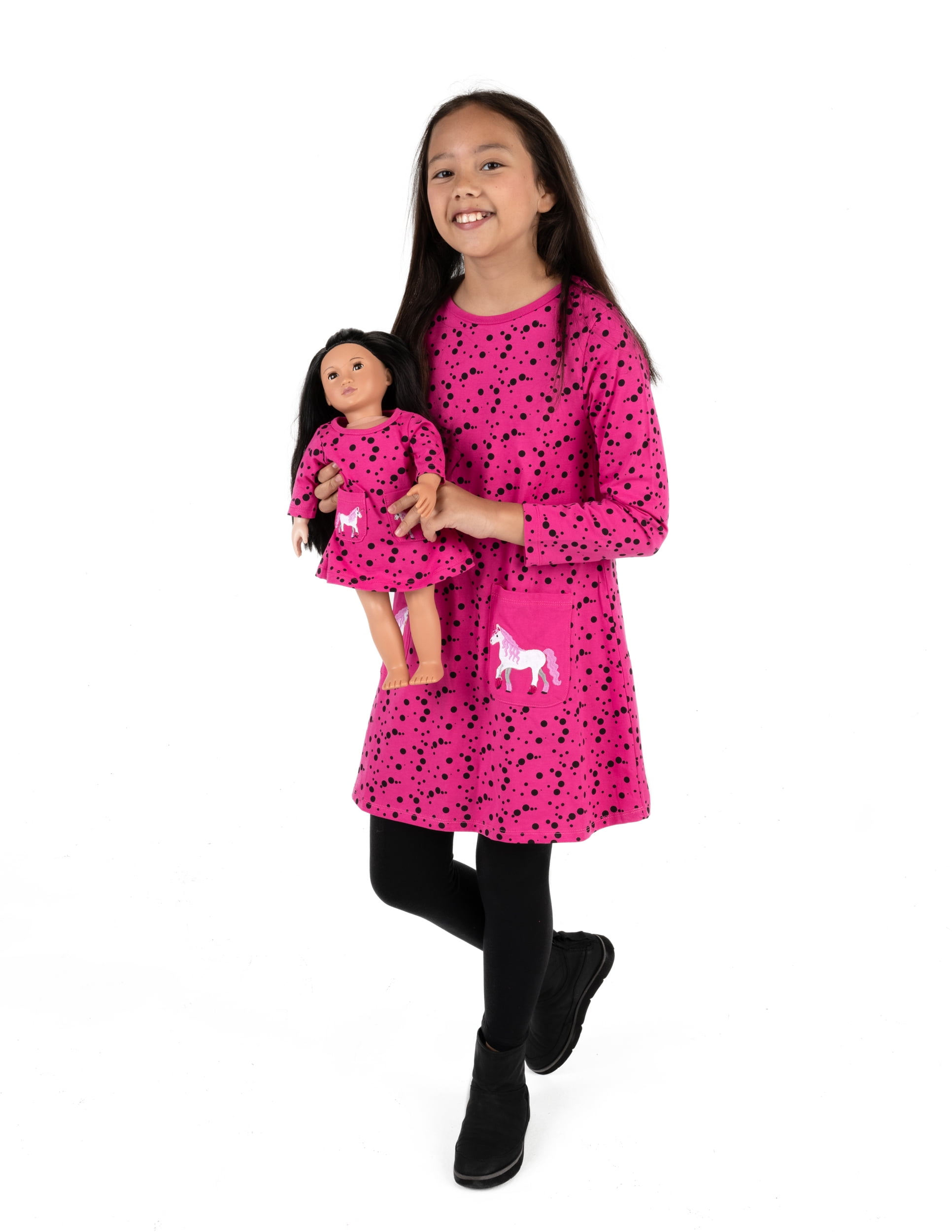 Leveret Girl and Doll Cotton Dress Dots with Pocket 5 Year