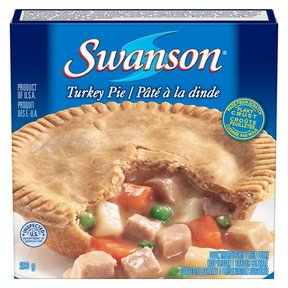 Swanson Turkey Pie: flaky crust stuffed with seasoned turkey, carrots, potatoes, and peas, 200 g