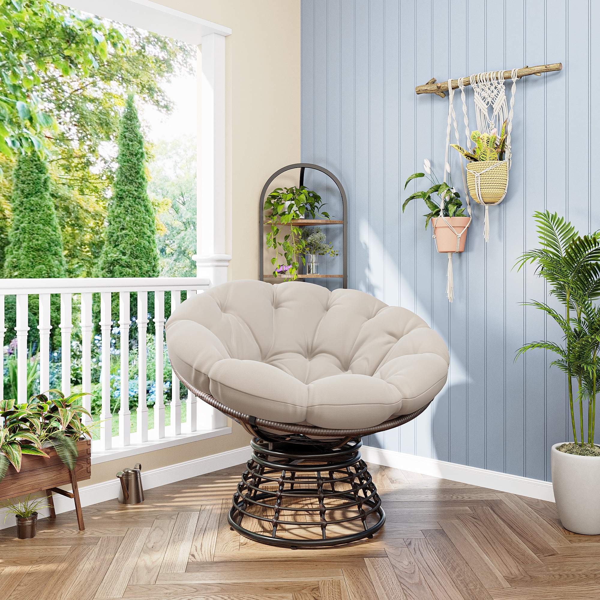 Sailvan Ergonomic Wicker Papasan Chair with 360 Swivel