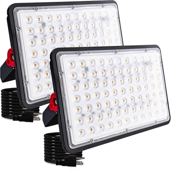 INDMIRD 2 Pack 200W LED Flood Lights Outdoor, 3000K Warm White Plug in Flood Light, 20000LM Super Bright Security Lights Work Light, IP66 Waterproof Floodlight for Basketball Court, Yard, Garden