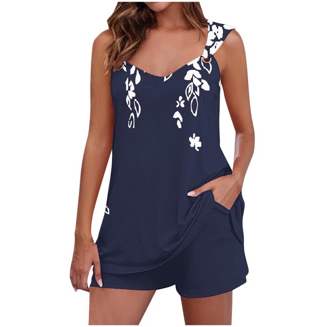Camisola Tops para las Mujeres Cuello en V sin Mangas con Pantalones de Bolsillo, Pantalones de Mujer Casual para Primavera Verano