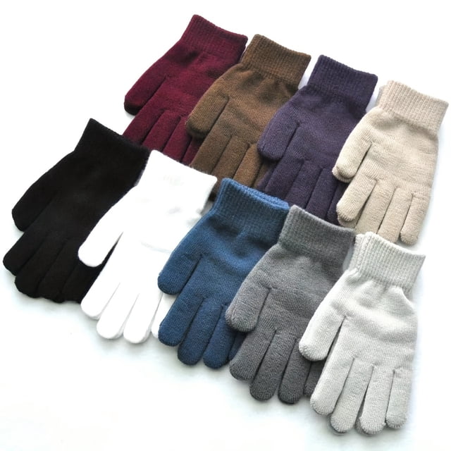 LNGOOR 9 Pairs of Premium Non-Slip Wear-Resistant Elastic Knit Gloves - Coldproof Split Finger Design for Autumn and Winter - Unisex Solid Color Comfortable Fit for Women and Men