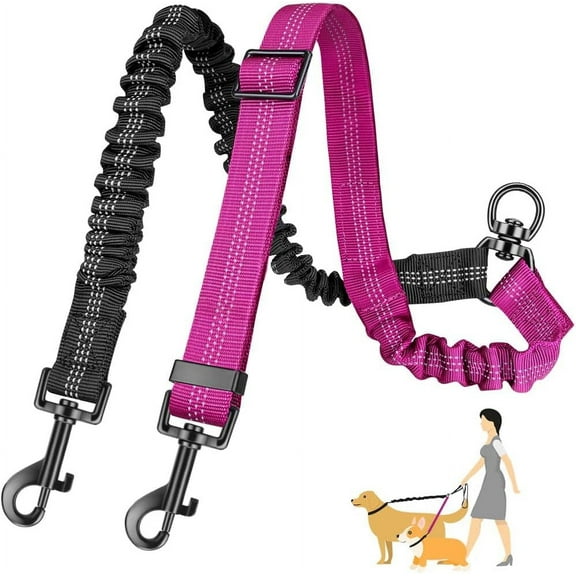 Asunby 2-in-1 Double Dog Leash Attachment – Adjustable Strap & Shock Bungee, No-Tangle Dual Splitter for All Sizes, Heavy Duty  Easy Clean