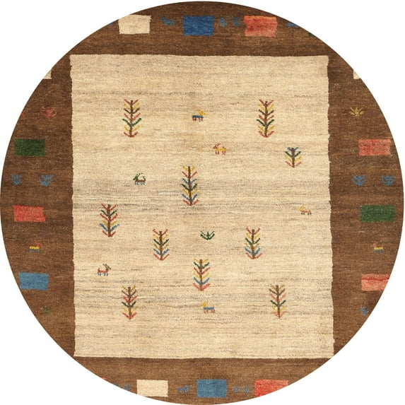 Ahgly Company Machine Washable Indoor Round Contemporary Mahogany Brown Area Rugs, 7' Round