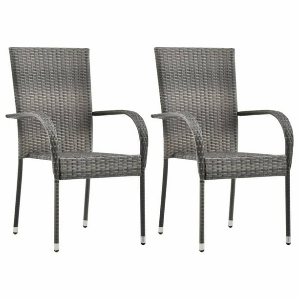 Htovila Stackable Patio Chairs 2 Pcs, Gray Stackable Wicker Outdoor Dining Chair