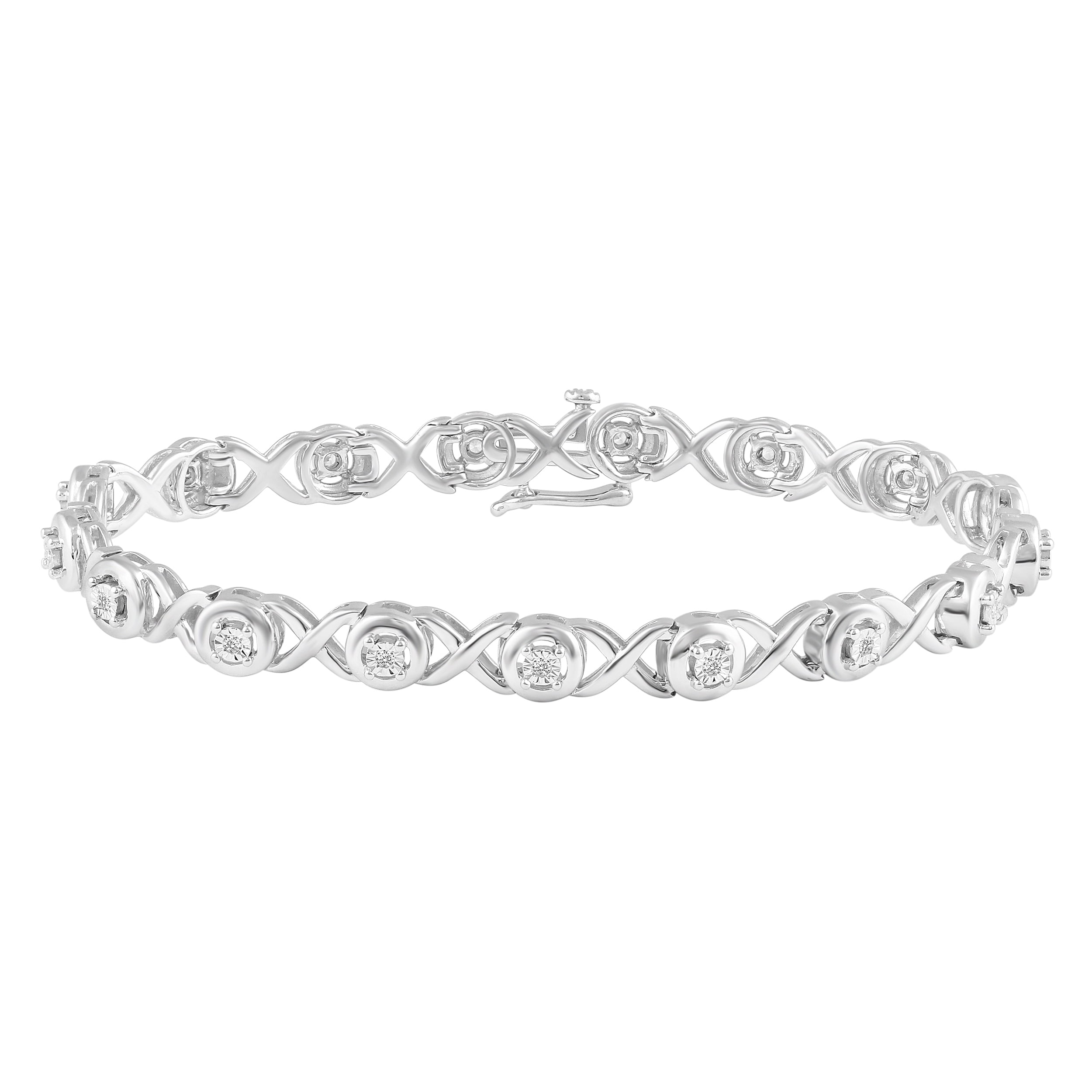 1/6 Cttw Natural Diamond XO Tennis Bracelet in 925 Sterling Silver (7
