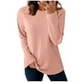 thumbnail image 3 of Fall Saving! HVOBTTY Women's Long Sleeved T Shirt, Fall and Winter Tops for Women, Women's Casual Soft Solid Color Long Sleeve Crew Neck Lightweight Pullover Top Hot Pink, Hot Pink, 3 of 5