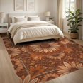 thumbnail image 3 of ODIKA 8'x10' Washable Area Rug Vinyl Palette Orange Botanical Repeating Peach Bedside Sunflower for Dining Room, Large Office, Lounge, Non-Slip Chair-Friendly Mat, 3 of 7