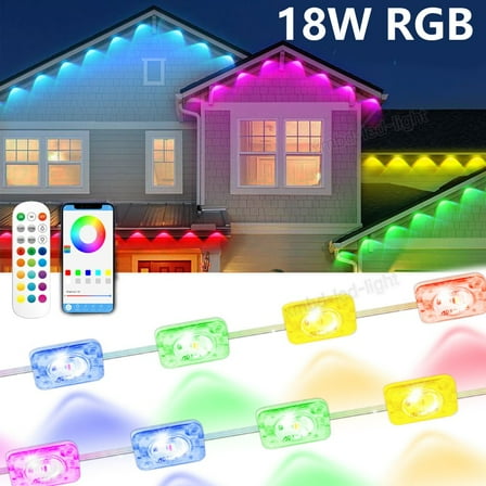Permanent Outdoor Lights 100FT Eave Lamps 18W RGB W/APP Remote Control IP67 USA