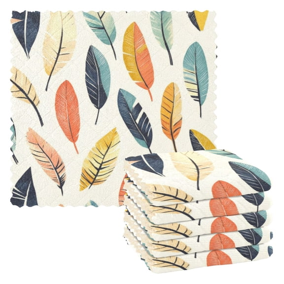 6 Pieces of Kitchen Towels 11x11Inch Kitchen Dish Cloths Kitchen Dish Towels Reuseable Cleaning Cloths Colorful Feather