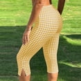 thumbnail image 7 of ZQUUVOU Women's Plaid Capri Pants Lace Trim Side Split Fitted Cropped Pants Elastic Waist Stretchy Slim Fit Casual Summer Pants Yellow, 7 of 7