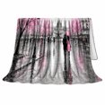 thumbnail image 2 of Romantic Paris Rain Scene Cherry Blossom Couple Walk, Peaceful Artistic Scene, Warm Flannel Blanket for Home Library and Reading Nook, Art Lovers Valentine's Day Gift, Artistic Home Decor, 2 of 9