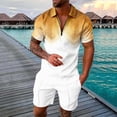 thumbnail image 2 of Mens Vacation Outfits Pants Drop Shoulder Printing Short Sleeve Polo and Athletic Shorts Oversized Summer Casual Walking Sets,Yellow,M, 2 of 5