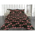 thumbnail image 2 of Ambesonne Magnolia Flowers Quilted Bedspread Set 3 Pcs, Leaves Romantic, Twin, Pastel Pink Forest Green, 2 of 4