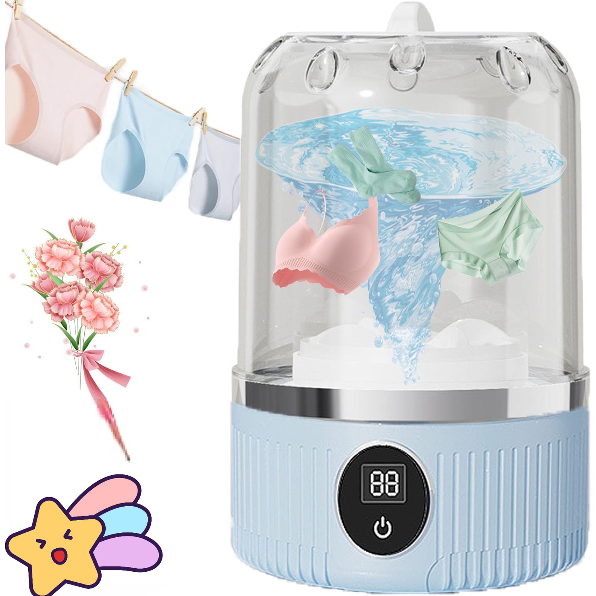 Laundry Cup Portable Turbo Washing Cup, Laundry Cup Mini Washing Machine, Mini Portable Underwear Washing Machine, Smart LaundryCup, LavadoraDeRopa InteriorPortatil, For Travel, Dorm, Rv (Blue)