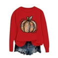 thumbnail image 4 of Ounisa Halloween Women's Pullover Thanksgiving Sweatshirt Pumpkin Printed Crew Neck Blouse Long Sleeve Tops with Pocket, 4 of 5