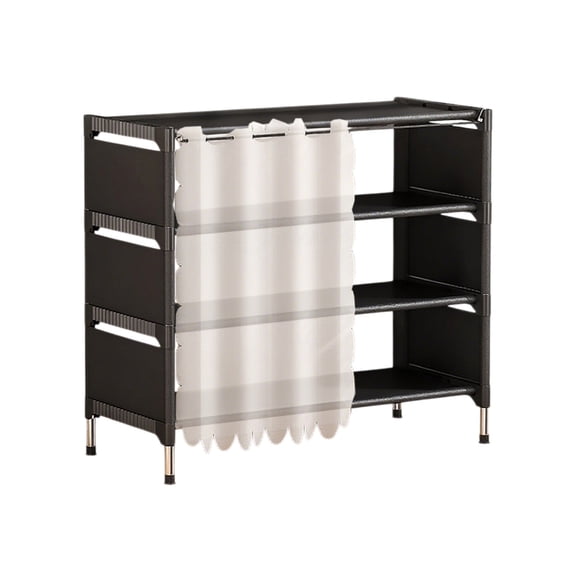4-Tier Shoe Rack with Curtain , Free Standing Shoe Storage Organizer for Closet Entryway , Dustproof Cover Shoe Shelf , Sturdy Shoe Cabinet for Small Space , Space Saving Shoe Storage Shelves
