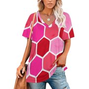 T-Shirt Women'S Hexagon Honeycomb Pattern – Valentine Palette Lotus Leaf Neck Long Sleeve Women's Elegant Fashion Tops & Tees