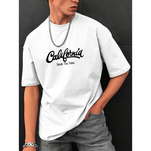 Letter Print, Men's Graphic Design Crew Neck T-shirt, Casual Comfy Tees Tshirts For Summer, Men's Clothing Tops For Daily Vacation Resorts