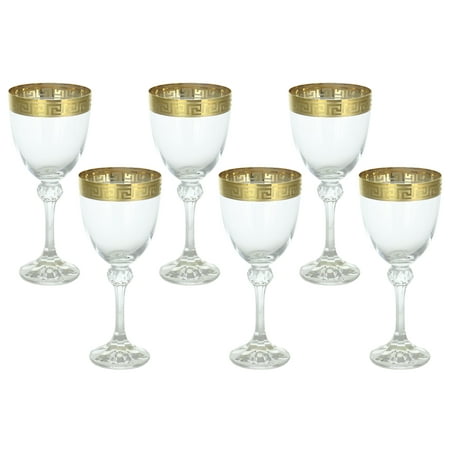 Italian Wine Glasses Versace Inspired Greek Key Gold Band 6-Piece Gift Set Made In (Best Italian Sparkling Wine)