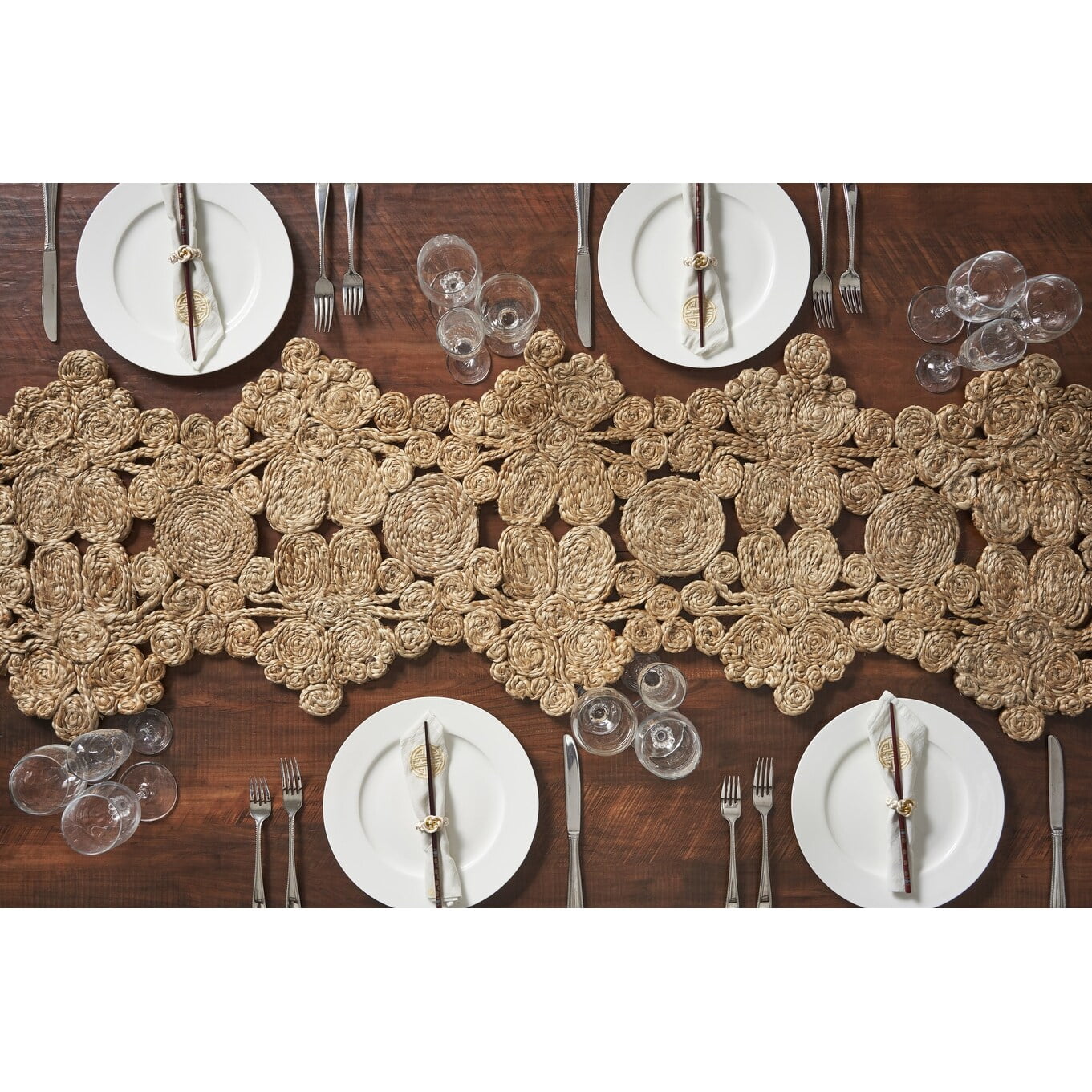 LR Home Hugo Solid Jute Table Runner, Natural 6’8” Length