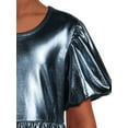 thumbnail image 4 of Wonder Nation Girls Metallic Knit Puff Sleeve Dress, Sizes 4-18 & Plus, 4 of 5