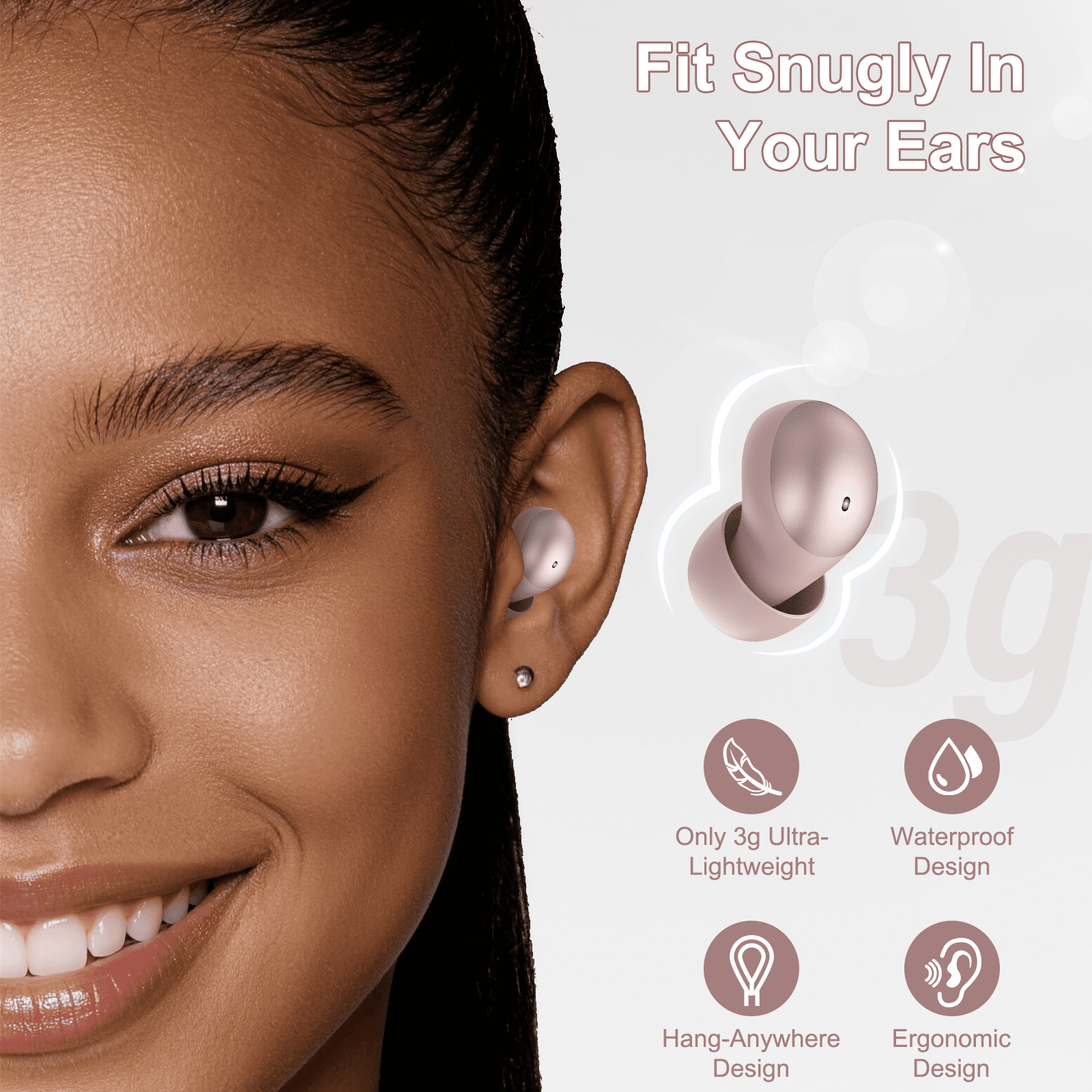 AI Sleep Earbuds Bluetooth 6.0 in Ear, Mini Sleep Headphones with Sleep Monitor and APP, Small Earplugs for Side Sleepers, 48H Playtime Sleep Earphones with Sleep Mode, Personal Alarm, Rosegold