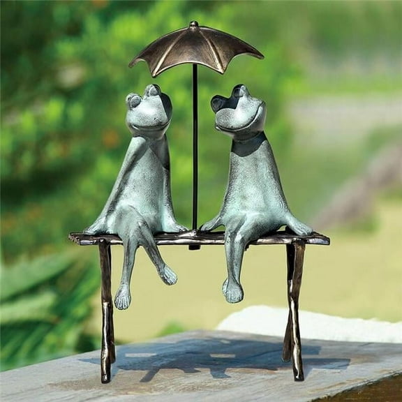 Frog Lovers Verdigris Green Metal Garden Sculpture