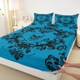 thumbnail image 3 of Homewish Vintage Damask Queen Sheet Sets,Victorian Flower Flat Sheet,Cyan Black Queen Fitted Sheet For Men Women,Super Cozy Room Decor,4 Pieces, 3 of 7