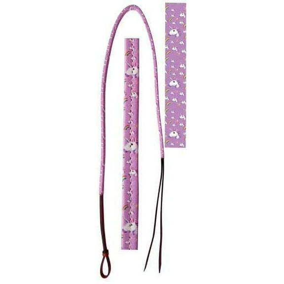 Showman 4' Leather Over & Under Whip w/ Rainbow Unicorn Print Overlay