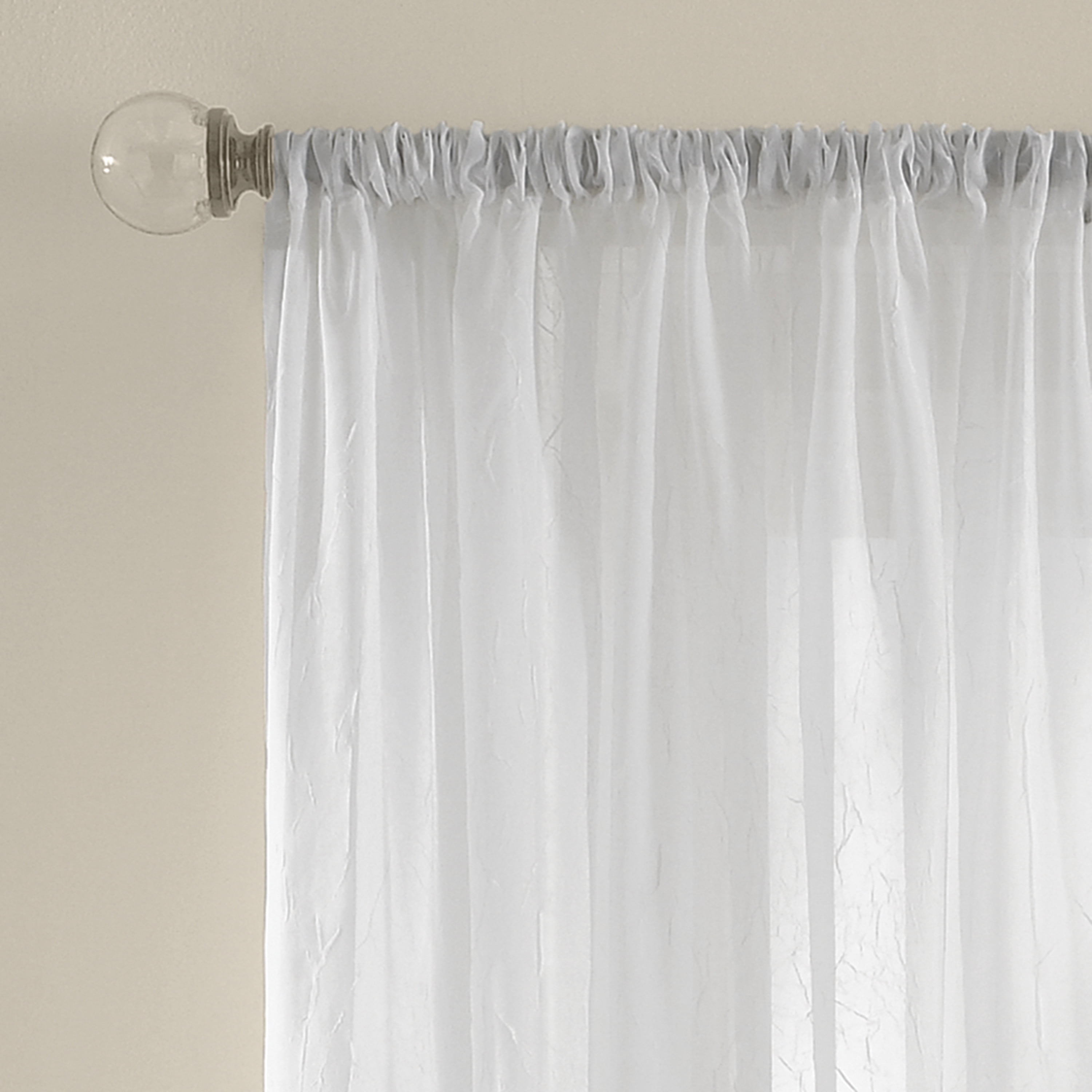 Mainstays Crushed Voile Sheer Curtain, Single Panel, Indoor, White, 51"W x 108" L, Adult