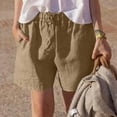 thumbnail image 2 of Jewelreauty Womens Cotton Linen Shorts Drawstring Elastic Waist Casual Loose Summer Shorts with Pockets, 2 of 6