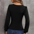 thumbnail image 4 of Sudadera De Punto Cuello Redondo Linterna Manga Larga Slim Fit Sudadera De Punto De Mujer De Moda Negro XL, 4 of 6