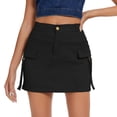 thumbnail image 4 of WEAIXIMIUNG Low Waist Cargo Skirt Women Button Mini Cargo Skirt With Pocket A Line Skirt Trendy 2024 Women Skirt Set Winter Black L, 4 of 5