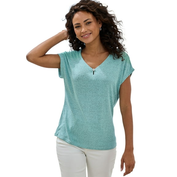 LASCANA Women's Button Detail Short Sleeve Knit Top Buttons