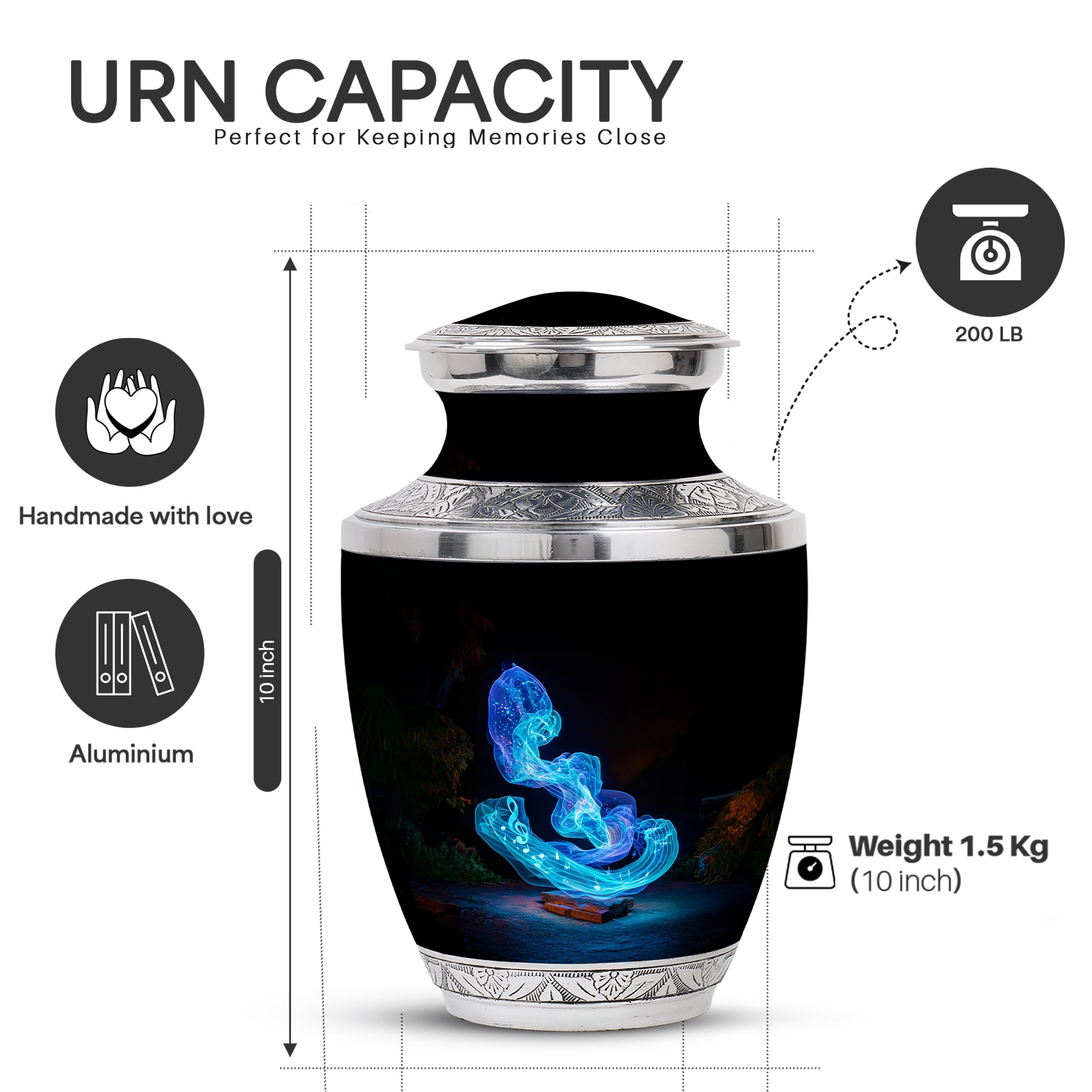 Yatskia Blue Music Large Memorial Urn for Adult Ashes Mom and Dad, Small Cremation Urns for Human Ashes Adult Men, (Tasty 10 Inch and 3 Inch)