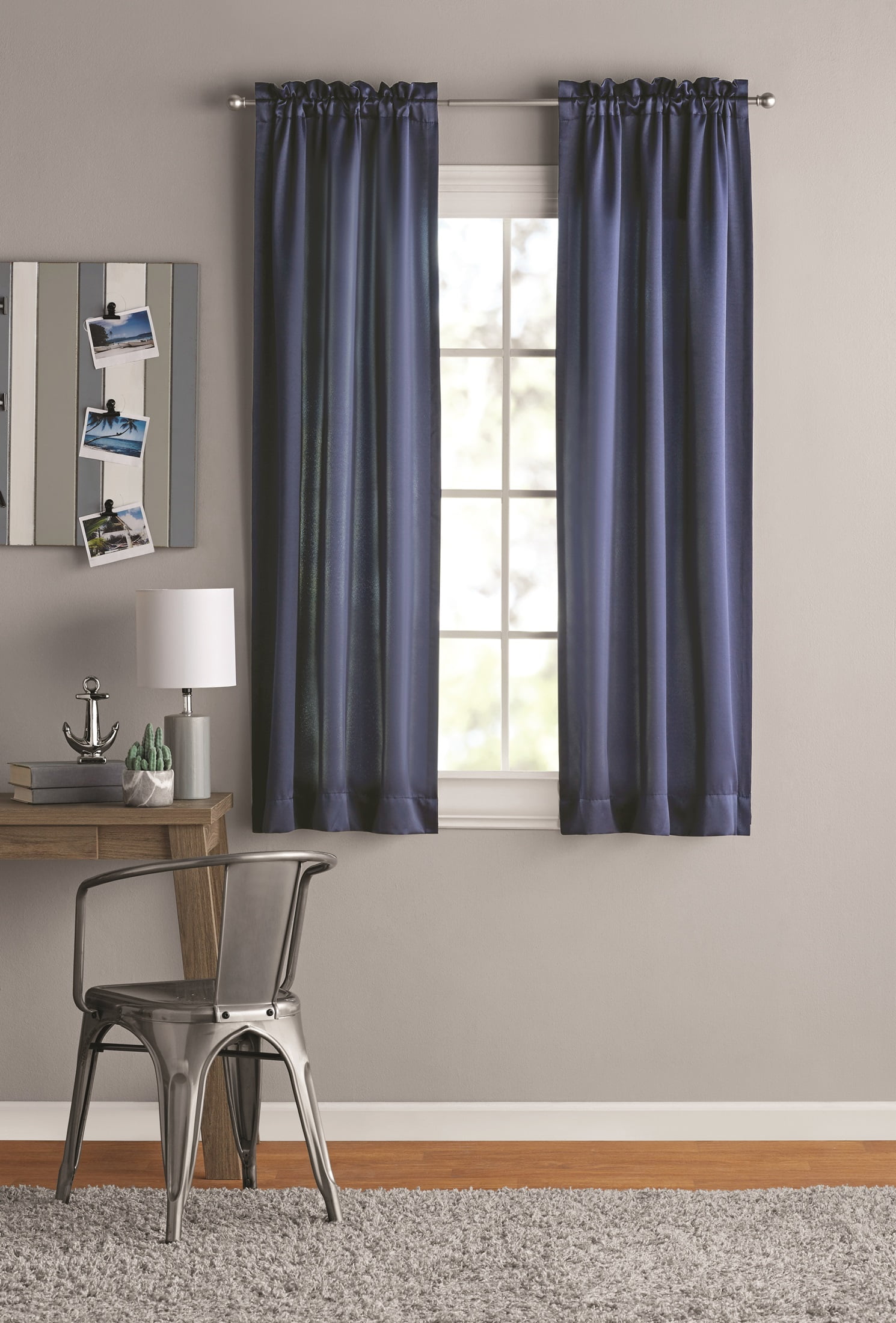 Your Zone Solid Blackout Curtain Panel Pair, Set of 2, Blue Cove, 30" W x 63" L