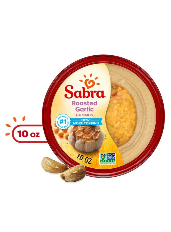 Sabra Roasted Garlic Hummus, Fresh, 10 oz Plastic Tub, Gluten-free, Serving Size 2 tbsp