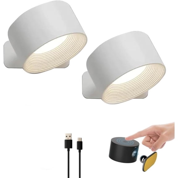 Lights of Sweden Wall Lights, of Sweden Infinity Wall Lamp, Rechargeable Mounted Sconces, 3 Color Brightness Levels, for Bathroom, Living, Kitche(White)