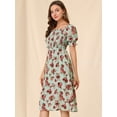 thumbnail image 4 of DARING DIVA Square Neck Puff Sleeves Smocked Waist Midi Floral Dres XS Green, 4 of 6