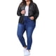 thumbnail image 2 of Chaqueta bomber de talla grande para mujeres, con mangas largas, cuello de béisbol, cierre de cremallera, 3X, negra, 2 of 6