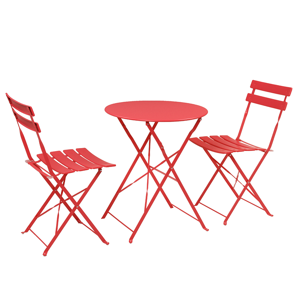 3-Piece Patio Furniture Bistro Set, Outdoor Deck Metal Dining Table and Chair Set, Weather Resistant Dining Table Set, Garden Round Patio Funiture Conversation Set for Backyard Porch, Red, Q13830 - image 1 of 10