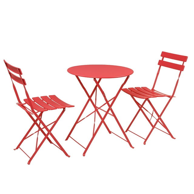 3-Piece Patio Furniture Bistro Set, Outdoor Deck Metal Dining Table and Chair Set, Weather Resistant Dining Table Set, Garden Round Patio Funiture Conversation Set for Backyard Porch, Red, Q13830